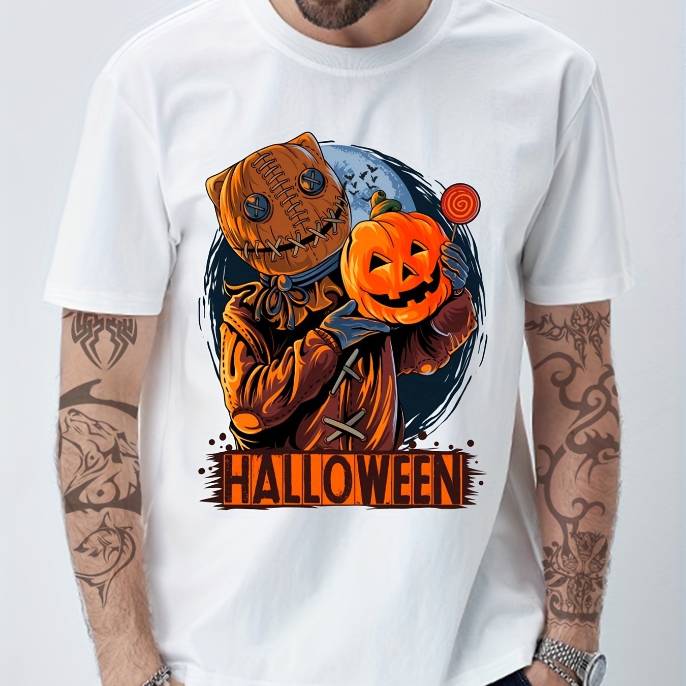 Cotton Halloween Pumpkin Men's Graphic Tee Casual Comfy Tshirt