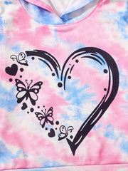 Tie Dye Heart Figure Graphic Pullover Hoodie for Girls