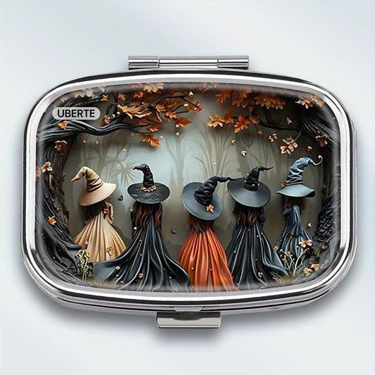 Witch House 2 Compartment Medicine Box Autumn Leaves Witch Silhouettes
