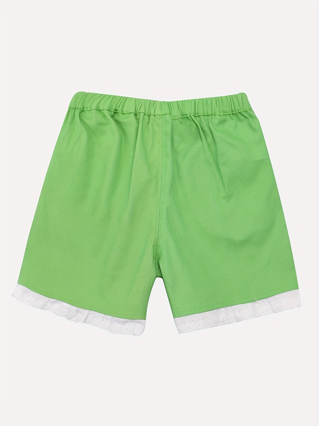 Kid Girls Casual Shorts Lace Trimming Elastic Waist Shorts With Pocket