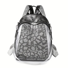 Snakeskin Pattern Backpack Purse Vintage Rhinestone Travel Schoolbag