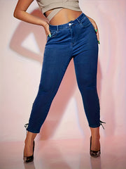  Lace Up High Waisted Skinny Denim Pants