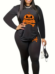  Halloween 2pcs Set Women's Plus Graphic Print Tee & Leggings Set