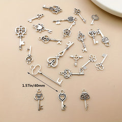 20pcs Antique Silver Key Shape Charms Pendants for DIY Necklace Bracelets