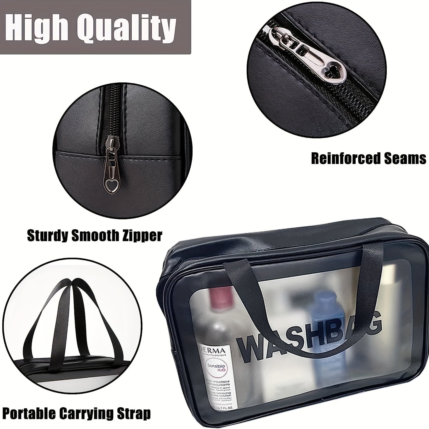 3Pcs Clear Travel Cosmetic Bag Set Waterproof Makeup Bag Portable Toiletry Bag