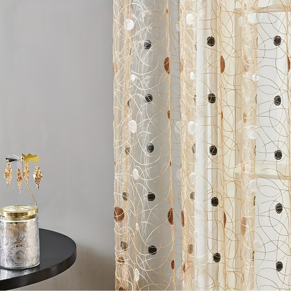 Modern Embroidered Curtains Coffee Dot Tulle Home Decor