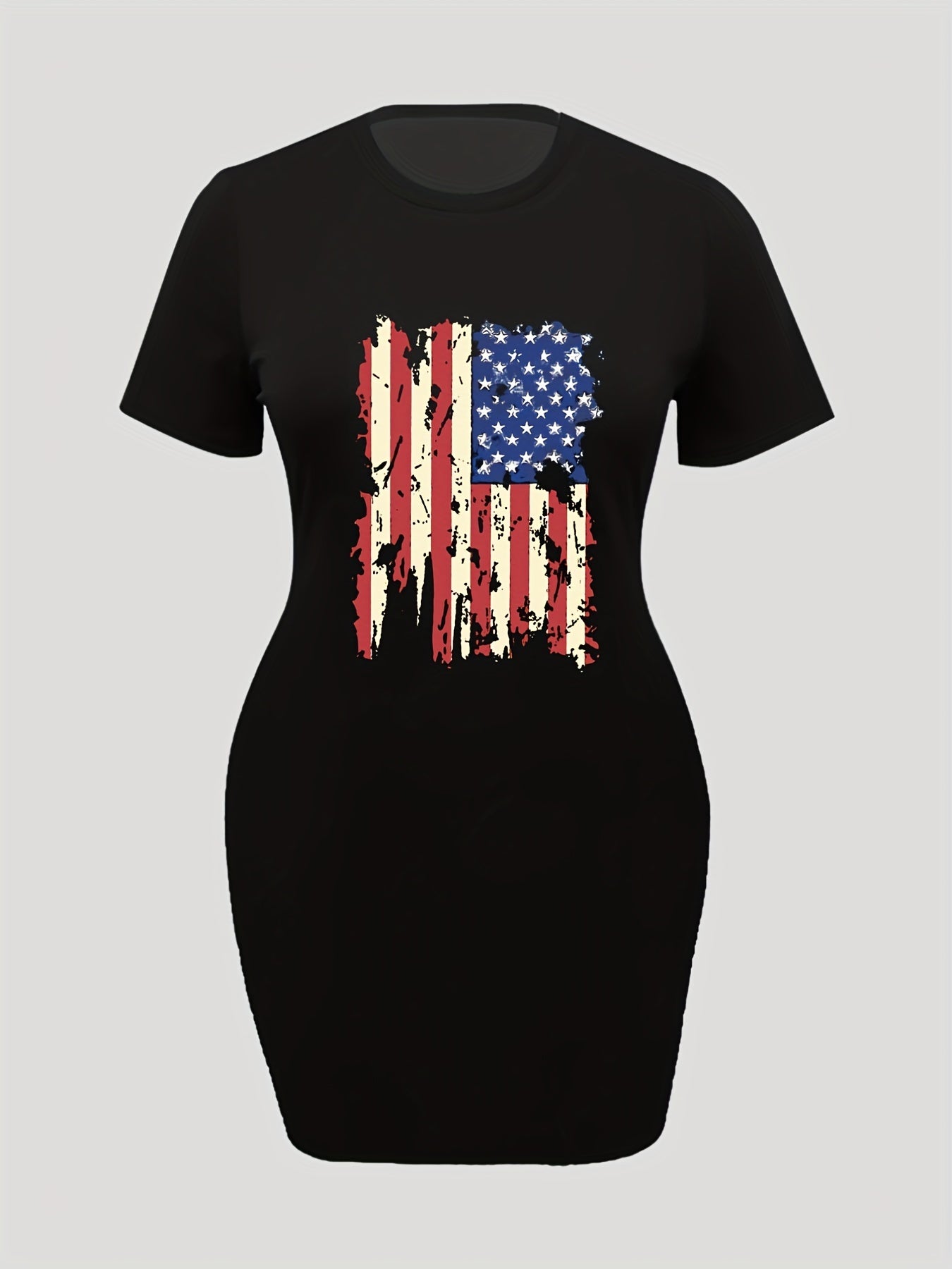  Flag Print Short Sleeve Casual Dress