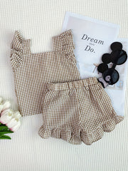 Plaid Ruffle Trim Top With Shorts Set for Baby Girls