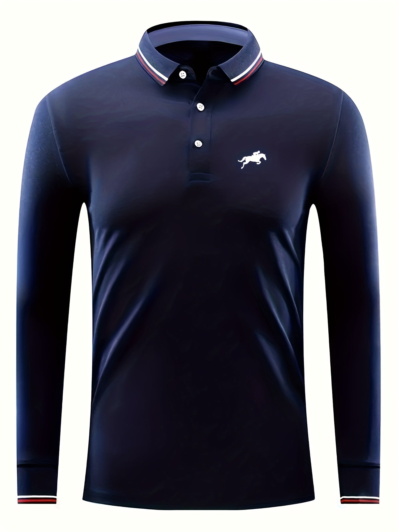 Horse Riding Print Men's Long Sleeve Polo Shirt