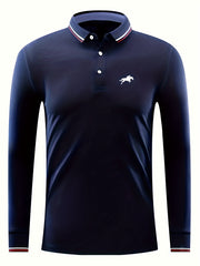 Horse Riding Print Men's Long Sleeve Polo Shirt