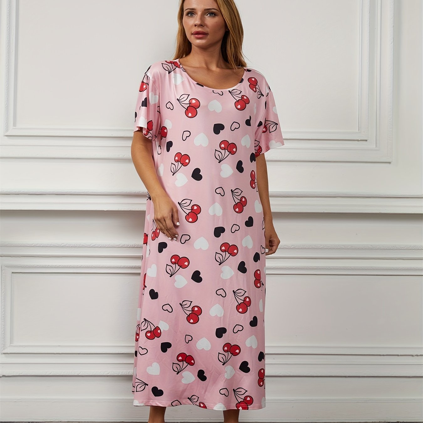  Cherry & Heart Print Sleep Dress