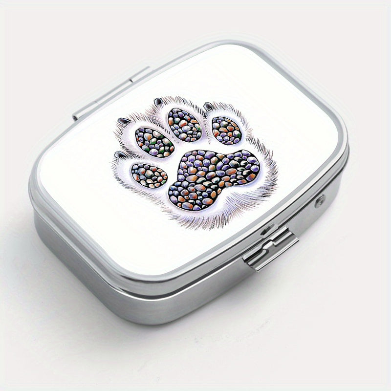 Dog Paw Print Square Medicine Box 2 Compartment Pill Box Travel Outdoor Sports