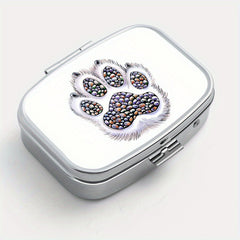 Dog Paw Print Square Medicine Box 2 Compartment Pill Box Travel Outdoor Sports