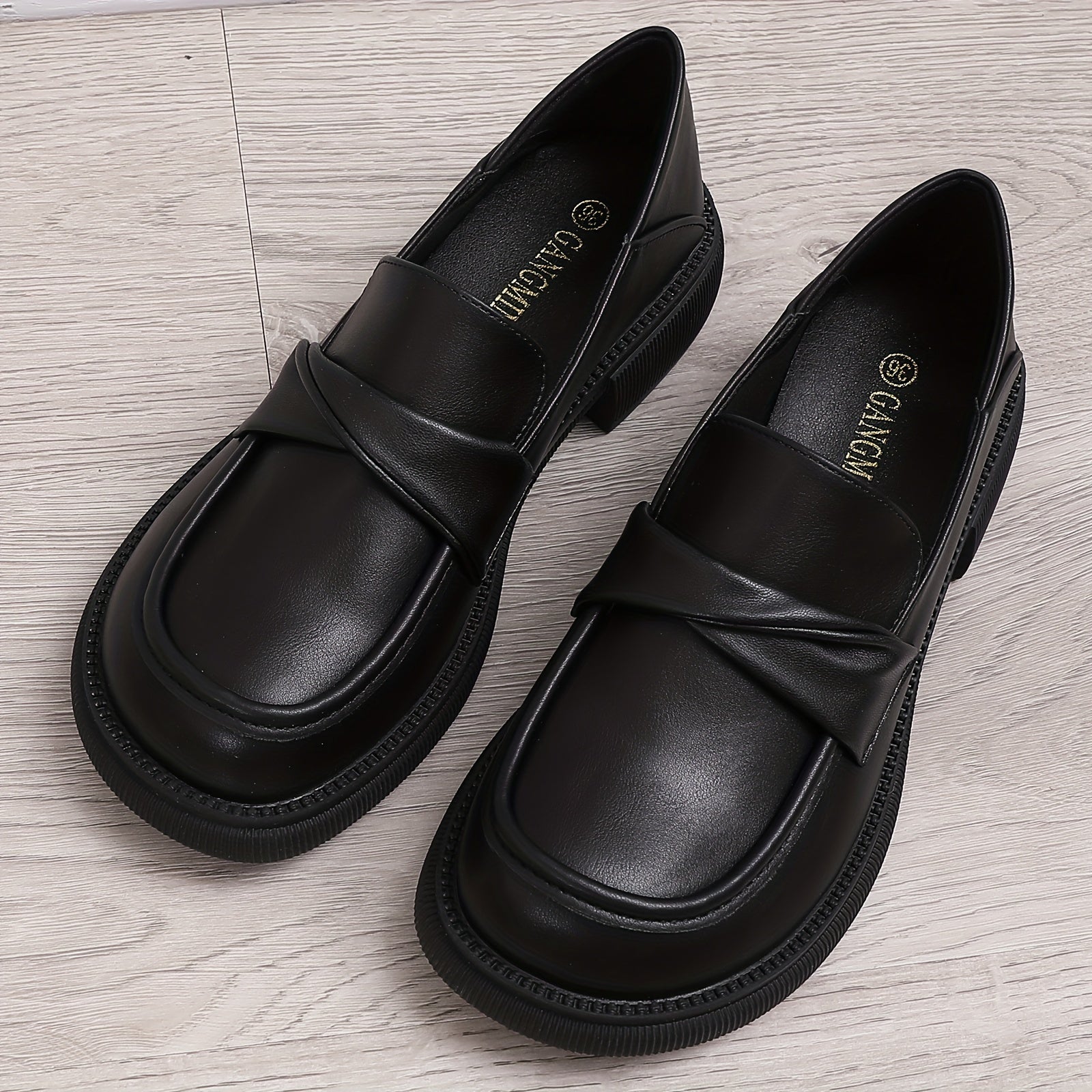 Women's Chunky Heel Loafers British Comfort Faux Leather Shoes