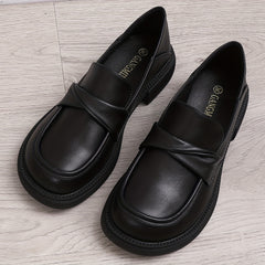 Women's Chunky Heel Loafers British Comfort Faux Leather Shoes