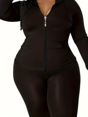  Zip Up Hoodie & Pants Set Women's Workout 2pcs Set
