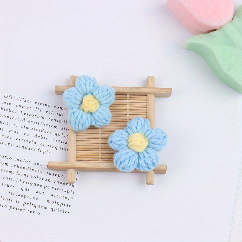 10pcs Crochet Flowers Diy Knitted Woolen Flower Clothing Accessories