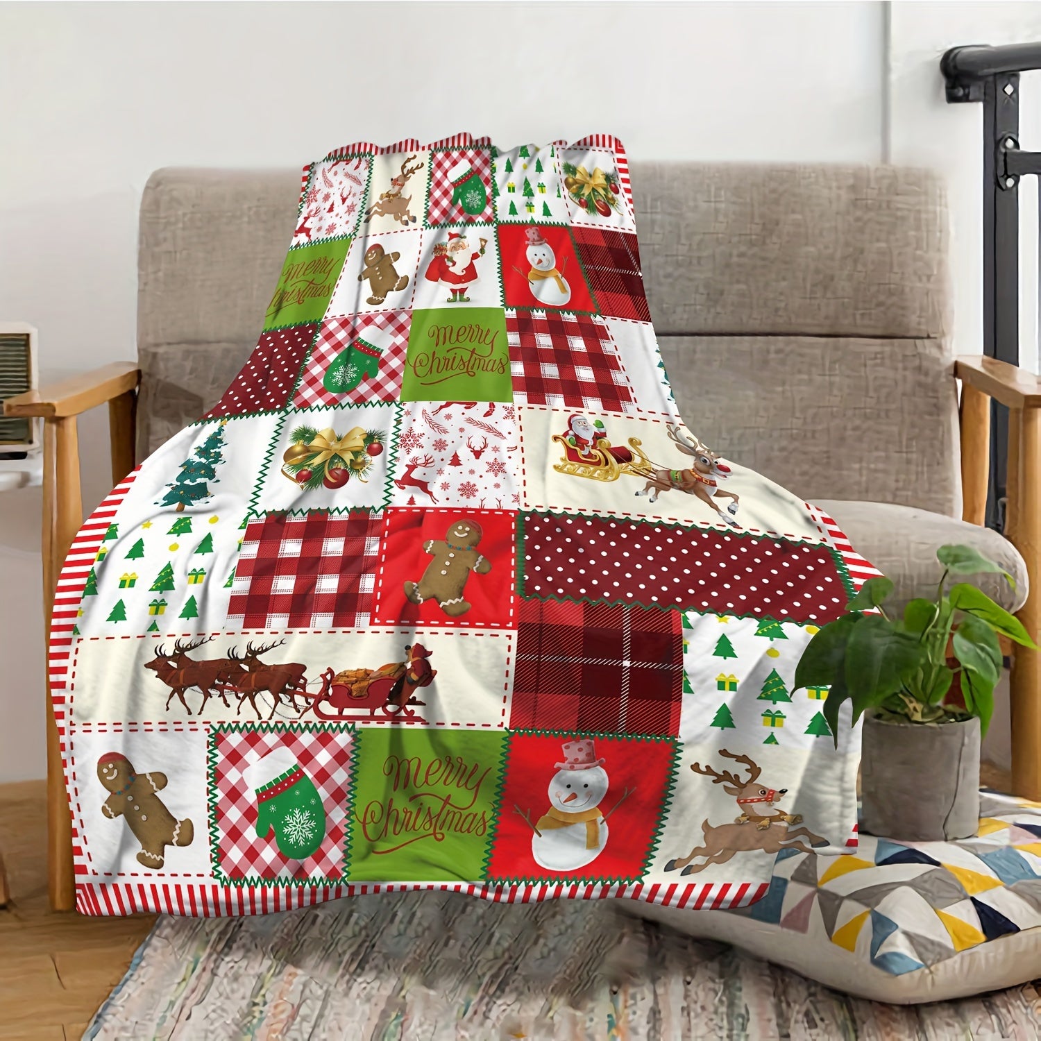 Christmas Decoration Throw Blanket Winter Warm Soft Flannel Lightweight Blanket