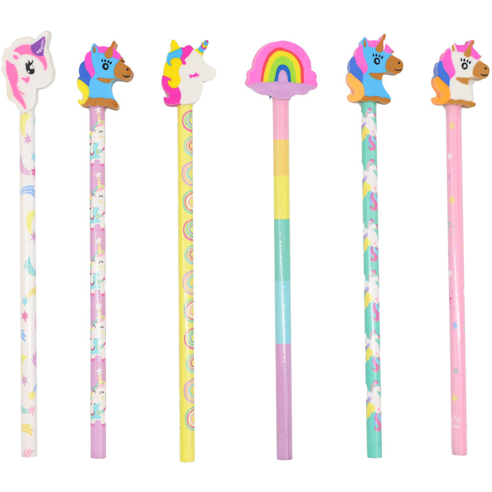 Unicorn Pencils & Erasers 6 Pack Assorted Stationery Set for Kids