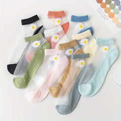 10 Pairs Daisy Print Short Socks Breathable Mesh Ankle Women's Stockings