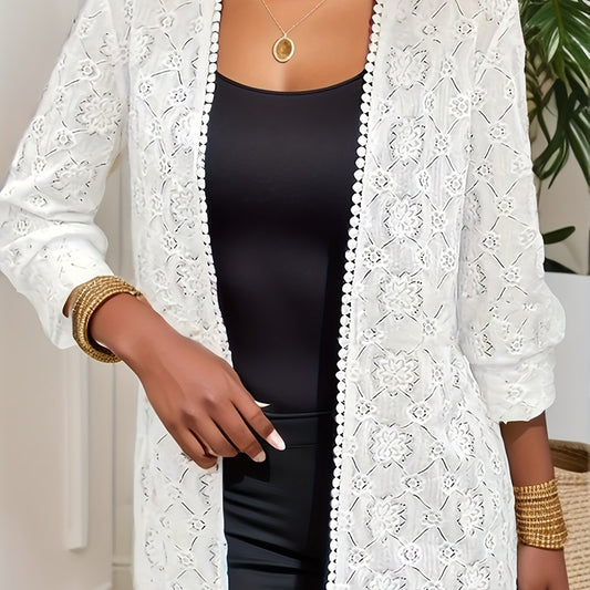 Lace Sleeve Open Front Cardigan