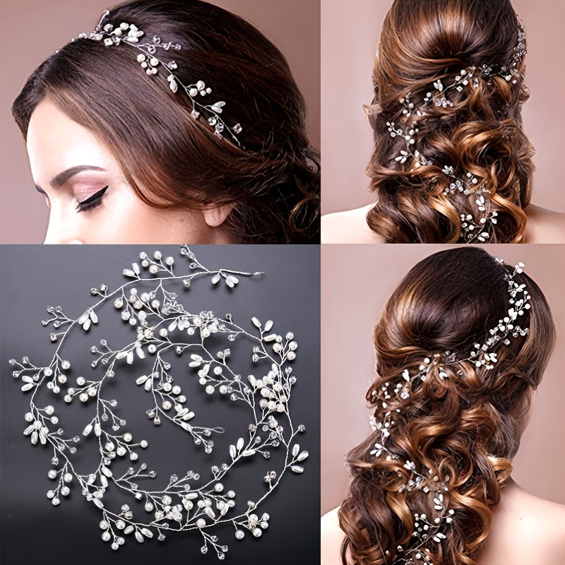 Wedding Bridal Headband Headpieces Crystals Faux Pearls Hair Vine