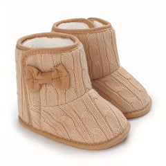 Bowknot Baby Girls Comfort Boots - Soft Warm Fleece - Indoor Autumn Winter