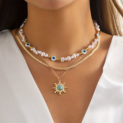 Boho Sun Flower Beaded 3pcs Necklace Set Vintage Fine Jewelry