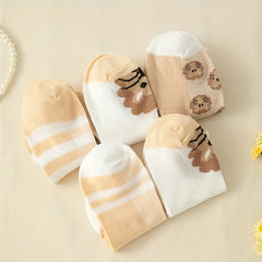 5 Pairs Lion Print Ankle Socks Soft Lightweight Women's Stockings