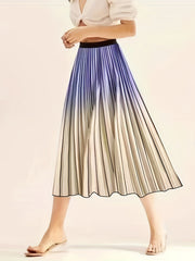  Ombre Print Elastic Waisted Pleated A line Skirt