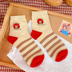Teddy Bear Red Socks Comfy Mid Tube Women's Stockings