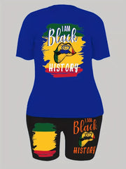 Colorblock Slogan & Lip Print Crop Top & Shorts Set