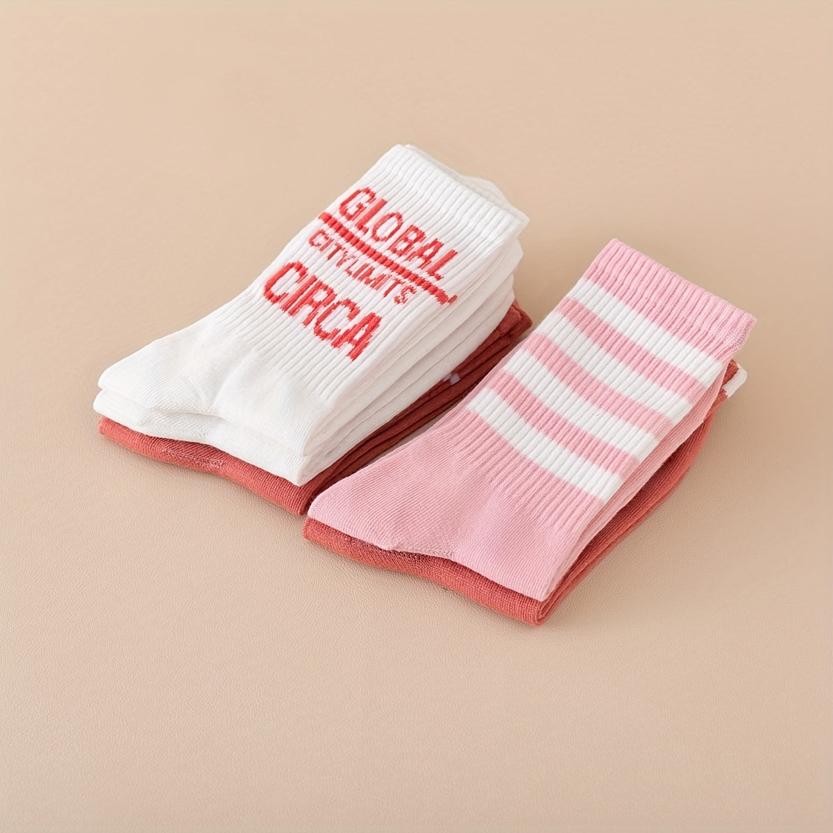 5 Pairs Letter & Striped Print Mid Tube Socks