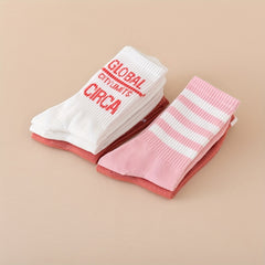 5 Pairs Letter & Striped Print Mid Tube Socks