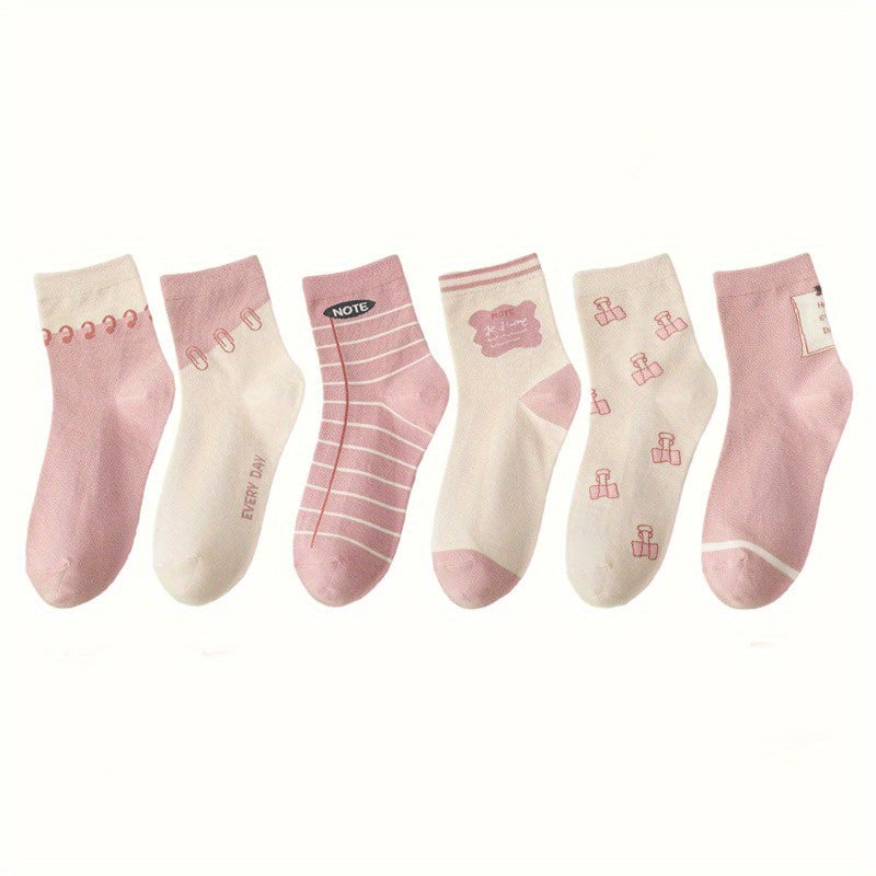 6 Pairs Letter Print Socks Mid Tube Women's Stockings
