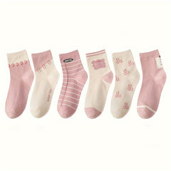 6 Pairs Letter Print Socks Mid Tube Women's Stockings