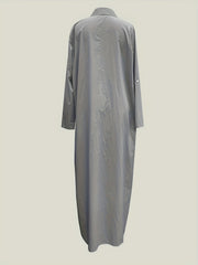  Solid Long Sleeve Maxi Shirt Dress