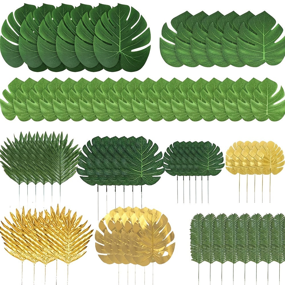 72pcs Artificial Tropical Palm Leaves Monstera Leaves Safari Jungle Leaf