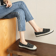 Women's Tweed Platform Loafers Casual Round Toe Low Top Flats