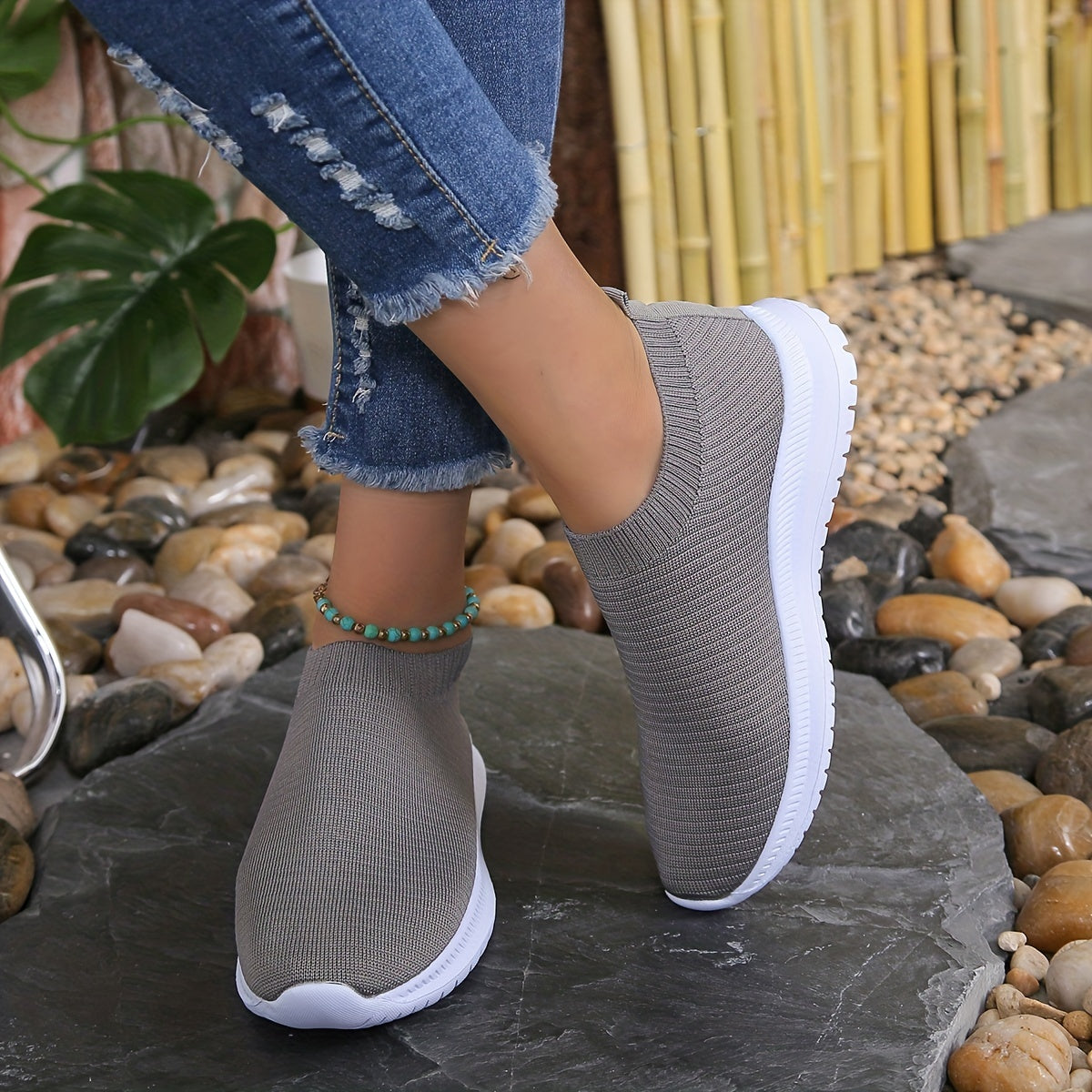 Dark Grey Stretch Woven Sports Shoes Women's Footwear