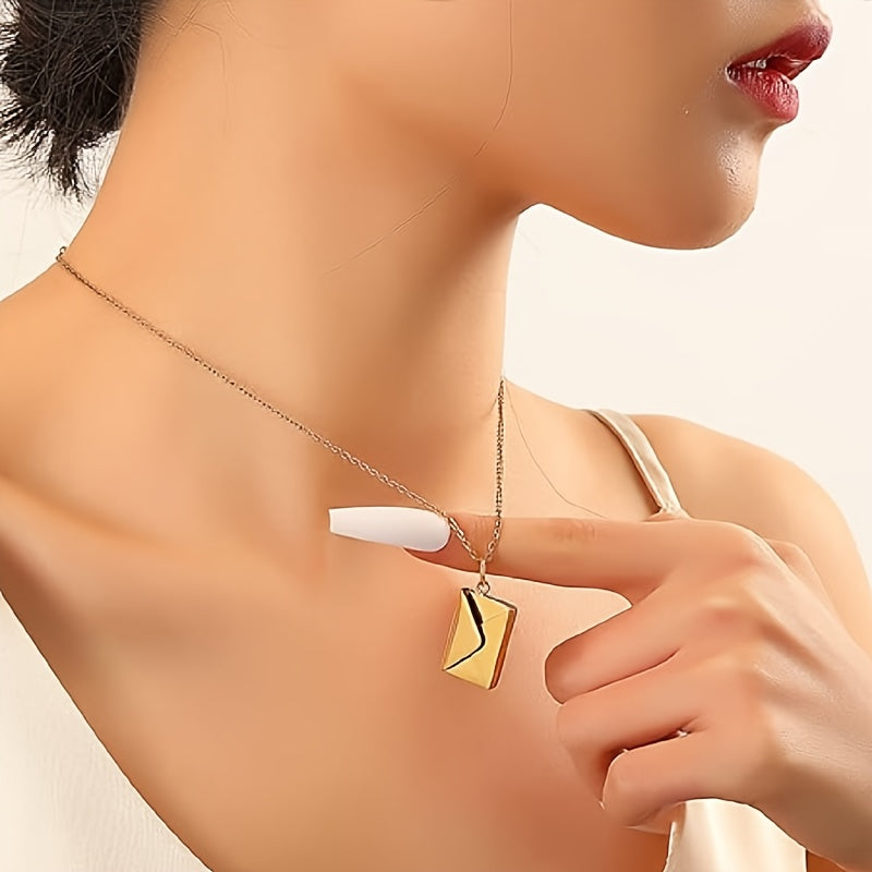 Personalized Name Necklace with Envelope Pendant - Stainless Steel