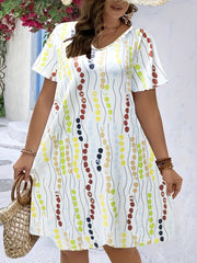  Casual Dress Women's Plus Print V Neck Stretch Dress