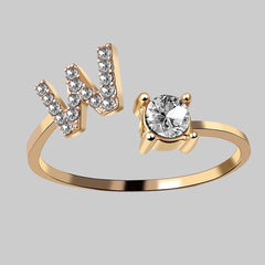 26 Letters Zircon Studded Adjustable Rings Jewelry