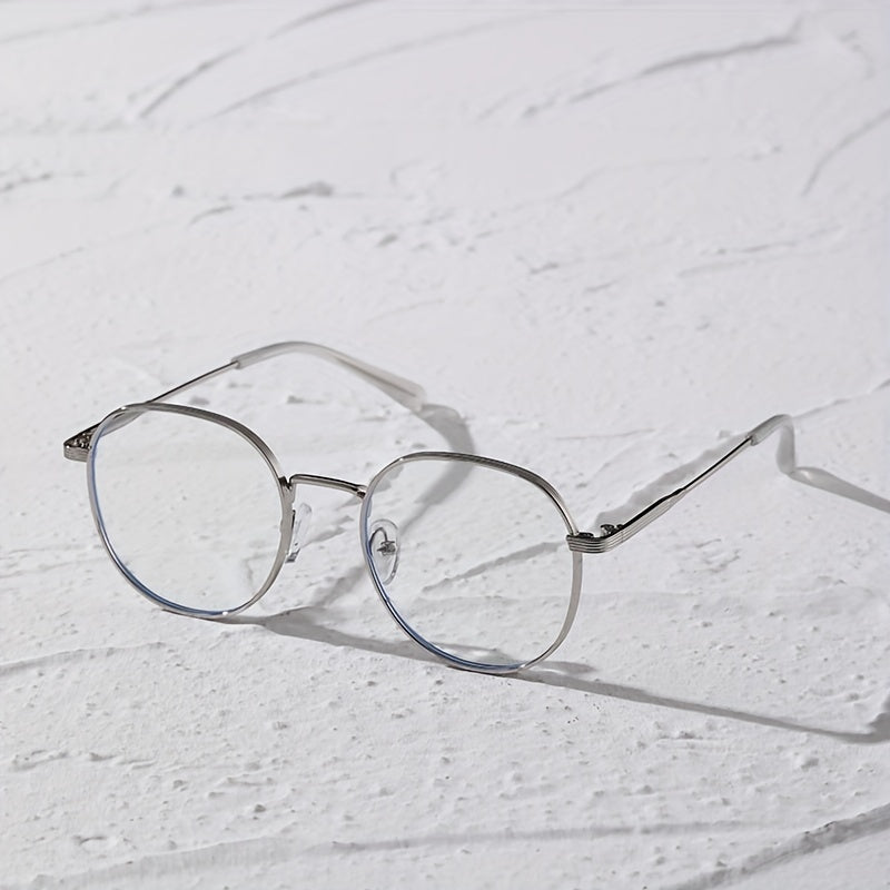 Casual Metal Block Flat Mirror Round Frame Glasses