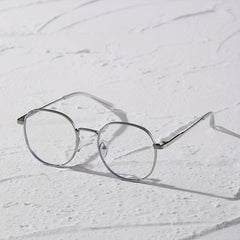 Casual Metal Block Flat Mirror Round Frame Glasses