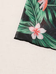 Floral Leaf Print Open Front Long Sleeve Cardigan Cover Up