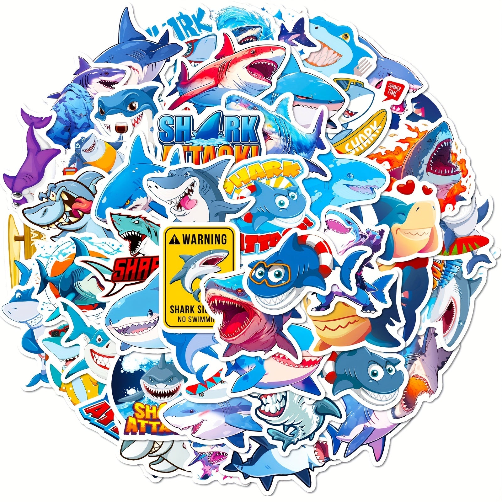 50Pcs Ocean Shark Sticker Cartoon Fierce Shark Marine Life Sticker