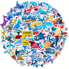 50Pcs Ocean Shark Sticker Cartoon Fierce Shark Marine Life Sticker