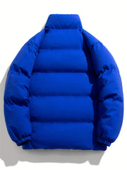 Men's Casual Cotton Padded Jacket Zip Up Solid Warm Coat