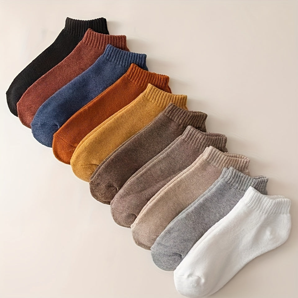 10 Pairs Women's Low Cut Ankle Socks Solid Soft & Comfy Stockings